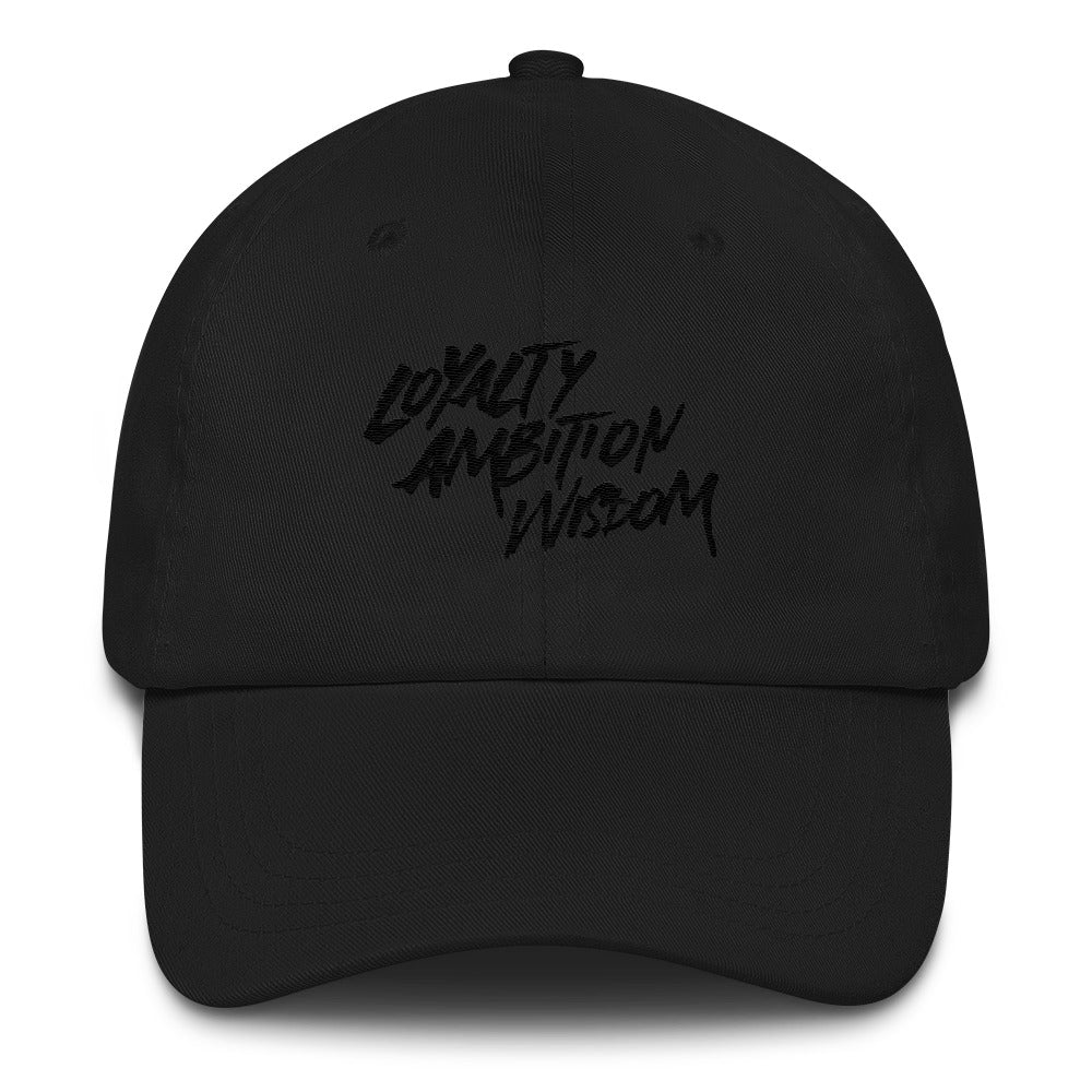 Sombrero de papá de la sabiduría de la ambición de lealtad (logotipo negro)