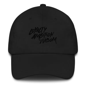 Sombrero de papá de la sabiduría de la ambición de lealtad (logotipo negro)